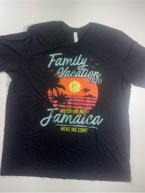 Bella Canvas Black Tropical 'Family Vacation Jamaica' Sunset Graphic Tee